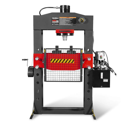 100 Ton H-Frame Electric Hydraulic Shop Press with Hand Winch, 110V Motor, Fully Welded Steel Frame, Safety Guard, HSP100E