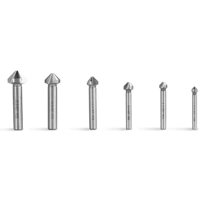 HSS Countersinks Set of 6 Pcs, 6,3 - 20,5 mm, 90° for SKU: 500200 | Model: VM18L SKU: 500201 | Model: VM18LD SKU: 500202 | Model: VM25L SKU: 500203 | Model: VM25LD SKU: 500204 | Model: VM32L SKU: 500205 | Model: VM32LD