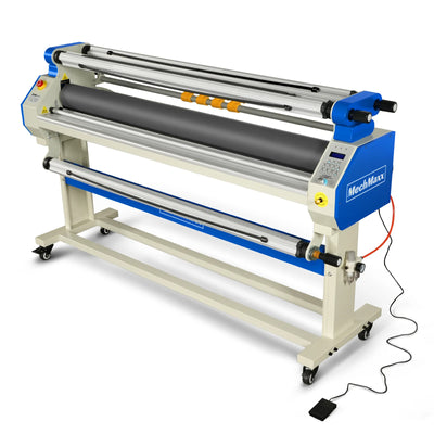 65" Wide Format Full-Auto Cold & Heat Assisted Pneumatic Laminator Machine with 4 Trimmers, Max Speed 40ft/min, 63" Max Width, 1.1" Max Thickness, Infrared Heating, Digital Control Pneumatic Roller Lifting (Requires Air Compressor, Not Included) 1700-B1