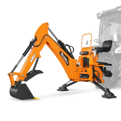 9' Tractor Backhoe Attachment with Mechanical Thumb, 15" Bucket, ISO/SAE Switchable Controls, Self-Contained Hydraulic System, 3 Point Hitch Cat.1 & 2, 25-100 HP, BH860M