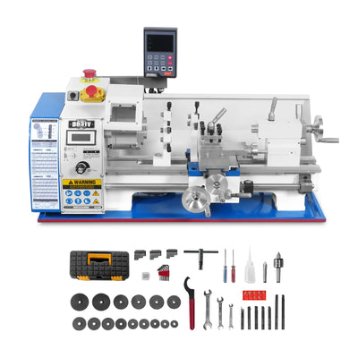 1.5‘’ Spindle Bore Metal Lathe Machine with DRO 8'' x 16'' High Precision Brushless Motor Mini 1.5HP Benchtop 0-2500 RPM Variable Speed Metal Working Machine 1.5‘’ Spindle Bore Small Lathe without Stand 0831VD