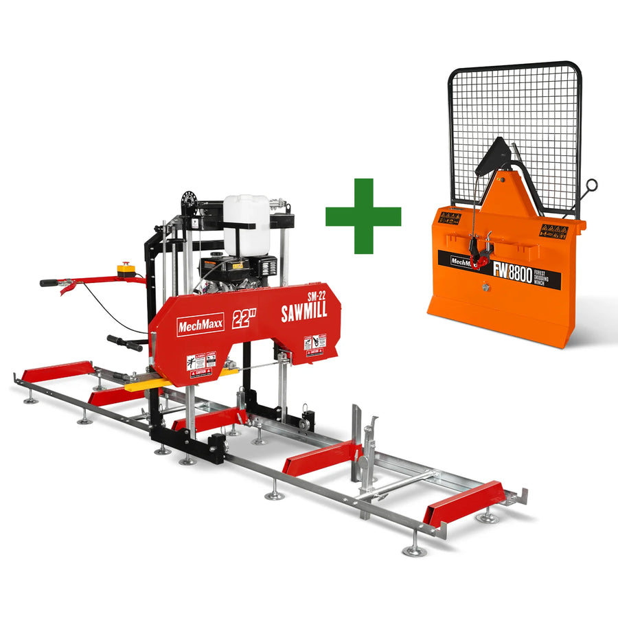 22" Portable Sawmill & Forestry Log Skidding Winch  Bundle, SM22 & FW8800