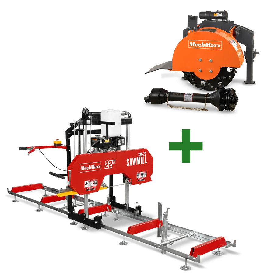3-Point PTO Stump Grinder & 22" Portable Sawmill Bundle, SG24&SM22