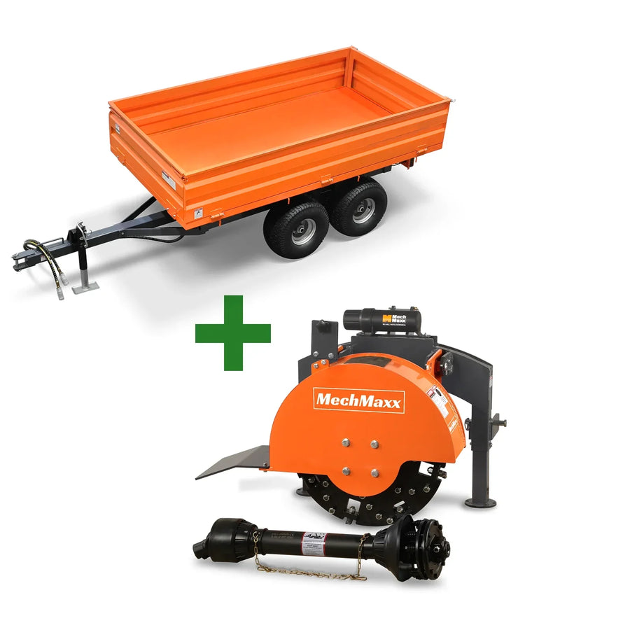 3-Point PTO Stump Grinder & 2-Ton Heavy-Duty Dump Trailer Bundle, SG24 & DT4X8