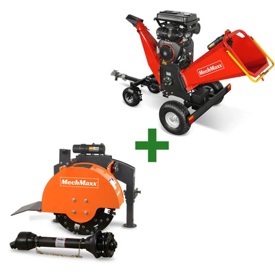 3-Point PTO Stump Grinder & 8 inch ZONSEN E-Start 1000cc 35hp Gas Powered Wood Chipper Bundle, SG24 & B200