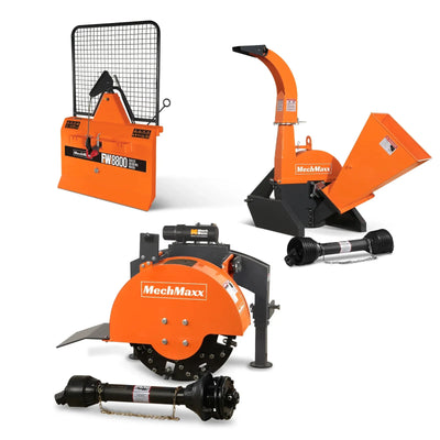 3-Point PTO Stump Grinder & 4" PTO Wood Chipper & Forestry Log Skidding Winch  Bundle, SG24 & BX42S &FW8800