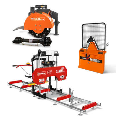 3-Point PTO Stump Grinder & 22" Portable Sawmill & Forestry Log Skidding Winch  Bundle,SG24 & SM22 &FW8800