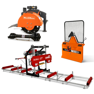 36" MAX Portable Sawmill & 3-Point PTO Stump Grinder & Forestry Log Skidding Winch Bundle