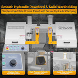 8 Inch 7-7/8" x 7-7/8" Capacity Double Column Horizontal Metal Cutting Band Saw, Vertical Lifting, Gearbox Driven Two-Speed Motor, Hydraulic Feed, Manual Clamping, Coolant System Industrial Bandsaw GH4220 thumbnail 5