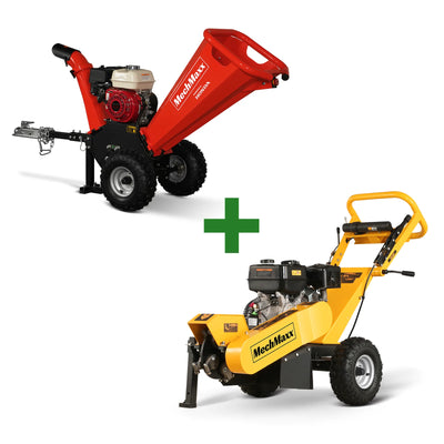 4" Honda Gasoline Engine Wood Chipper & 12" Stump Grinder Bundle,  GS650 & SGR1500