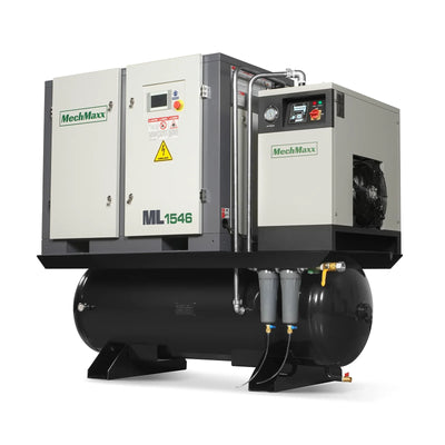 15HP Combined Rotary Screw Air Compressor with Dryer & 105-Gal ASME Tank | 45 CFM,  116 PSI,  460V 3-Phase - Industrial Grade
