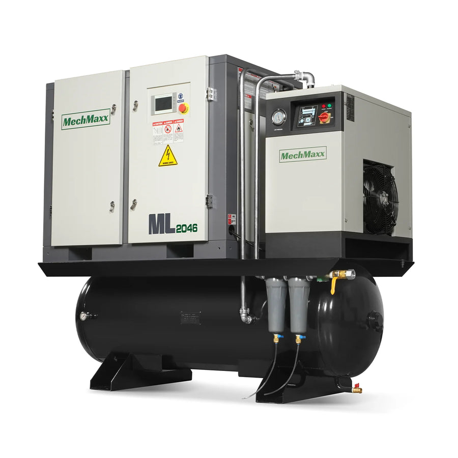 20HP Combined Rotary Screw Air Compressor with Dryer & 105-Gal ASME Tank | 78 CFM,  116 PSI,  460V 3-Phase - Industrial Grade