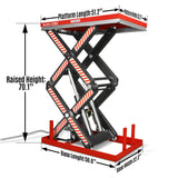 4400lbs Capacity Stationary Electric Hydraulic Double Scissor Lift Table,  51.2" x 33.5" Platform,  70.1" Lift Height,  UL Certified Motor,  ELTD44 thumbnail 2