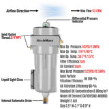 53 CFM Compressed Air Oil-Water Separator Precision Filter,1μm,Oil Content 1ppm, With Auto Drain, Pressure Indicator thumbnail 2