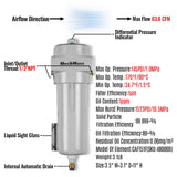 63 CFM Compressed Air Oil-Water Separator Precision Filter,1μm,Oil Content 1ppm, With Auto Drain, Pressure Indicator thumbnail 2