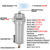 63 CFM Compressed Air Oil-Water Separator Precision Filter,0.01μm,Oil Content 0.001ppm, With Auto Drain, Pressure Indicator thumbnail 2