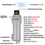127 CFM Compressed Air Oil-Water Separator Precision Filter,1μm,Oil Content 1ppm, With Auto Drain, Pressure Gauge thumbnail 2