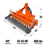 60" Heavy Duty Soil Pulverizer,  Single Spiked Roller,  21 Shanks,  Category 1 and 2,  3 Point Hitch Tractor Attachment,  TSP60 thumbnail 2