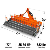 72" Heavy Duty Soil Pulverizer,  Double Spiked Roller,  25 Shanks,  Category 1 and 2,  3 Point Hitch Tractor Attachment,  TSP72D thumbnail 2