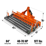84" Heavy Duty Soil Pulverizer,  Double Spiked Roller,  29 Shanks,  Category 1 and 2,  3 Point Hitch Tractor Attachment,  TSP84D thumbnail 2