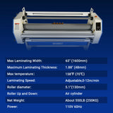67" Wide Format Full - Auto Cold & Heat Assisted Pneumatic Laminator Machine (Model 1700 - A1) with 4 Trimmers, Max Speed 65.6 ft/min, 63" Max Width, 1.88" Max Thickness, Infrared Heating, Digital Control (Requires Air Compressor, Not Included)-1700-A1 thumbnail 7