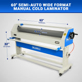63" Wide Format Pneumatic Laminator Manual Cold Laminating Machine 60" Max Laminating Width,Pneumatic Roller Lift & Wear-Resistant Rubber Roller Portable Stand Included, 0.78" Max Thickness (Requires Air Compressor, Not Included) 1600-C1 thumbnail 2