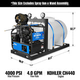 4000 PSI 4 GPM KOHLER E-Start Engine Hot Water Pressure Washer Skid Mounted with 245 Gal Tank,  HPW40KBT thumbnail 2