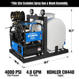 4000 PSI 4 GPM KOHLER E-Start Engine Hot Water Pressure Washer Skid Mounted with 175 Gal Tank,  HPW40KT thumbnail 2