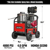 4000 PSI 4 GPM HONDA E-Start Engine Hot Water Pressure Washer with Hose Reel,  HPW40H thumbnail 2