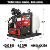4000 PSI 4 GPM HONDA E-Start Engine Hot Water Pressure Washer Skid Mounted with 175 Gal Tank,  HPW40HT thumbnail 2