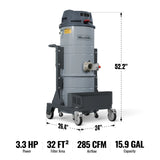 Industrial Wet/Dry Vacuum Cleaner with HEPA Filter Three Motor 3.3 HP 285 CFM 16 Gallon - 110V 1 Phase,  IVA3M thumbnail 2