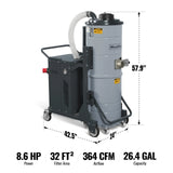 Industrial Wet/Dry Vacuum Cleaner with HEPA Filter Continuous Duty 8.6 HP 364 CFM 26.4 Gallon - 480V 3Phase,  IVB480 thumbnail 2