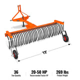 72" Landscape Rake with Bolt-On Wheels & 36 Tines 3 Point Hitch Tractor Attachment, LR72W thumbnail 2