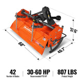 60 in Rotary Tiller,  3 Point Hitch Cat.1 & 2,  Gear Drive,  PTO Shaft Included with Slip Clutch,  30-60 HP,  MRT60 thumbnail 2