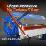 100-inch Manual Sheet Metal Brake - 12 Gauge Bending Capacity, Adjustable Fingers, 8 Ft. Heavy-Duty Steel Construction, Precision Bending for Box and Pan PB10012 thumbnail 4