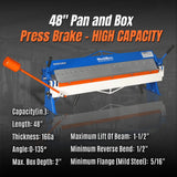 48" Manual Pan and Box Brake - 16 Gauge Mild Steel Capacity, 135° Bending Angle, 16 Precision Fingers, Durable Construction for Accurate Bends" thumbnail 3