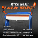 80-inch Manual Sheet Metal Brake - 12 Gauge Bending Capacity, Adjustable Fingers, 6 Ft. Heavy-Duty Steel Construction for Precision Bending PB8012 thumbnail 2