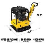 9 HP Reversible Plate Compactor with Wheel Kit and Extension Plates, 6750 lb Centrifugal Force, PC180Z thumbnail 2
