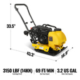5.8 HP Vibratory Plate Compactor with Wheel Kit, 3150 lb Centrifugal Force for Soil, Gravel, Asphalt and Paver Base, PC80Z thumbnail 2