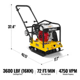 Honda GX160 Vibratory Plate Compactor with Wheel Kit, 3600 lb Centrifugal Force for Soil, Gravel, Asphalt and Paver Base, PC90H thumbnail 2