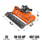 65 in Stone Burier Reverse Rotary Tiller,  3 Point Hitch Cat.1,  Chain Drive,  PTO Shaft Included with Slip Clutch,  30-55 HP,  RSB65 thumbnail 2