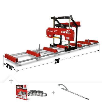 MechMaxx 36" MAX Portable Sawmill,  25HP 688cc HONDA GX690 V-Twin Engine,  35" Board Width,  20' Track Length,  (10 Blades Included) SM36HMAX