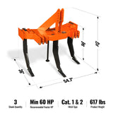 Heavy Duty 3 Shank Subsoiler Plow Ground Ripper 3 Point Hitch Cat1&2,  SS3S thumbnail 2