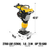 6.5 HP Tamping Rammer with Wheel Kit, 2700 lb Impact Force Jumping Jack Tamper Compactor for Soil, Gravel, Backfill and Foundation, TR90L thumbnail 2