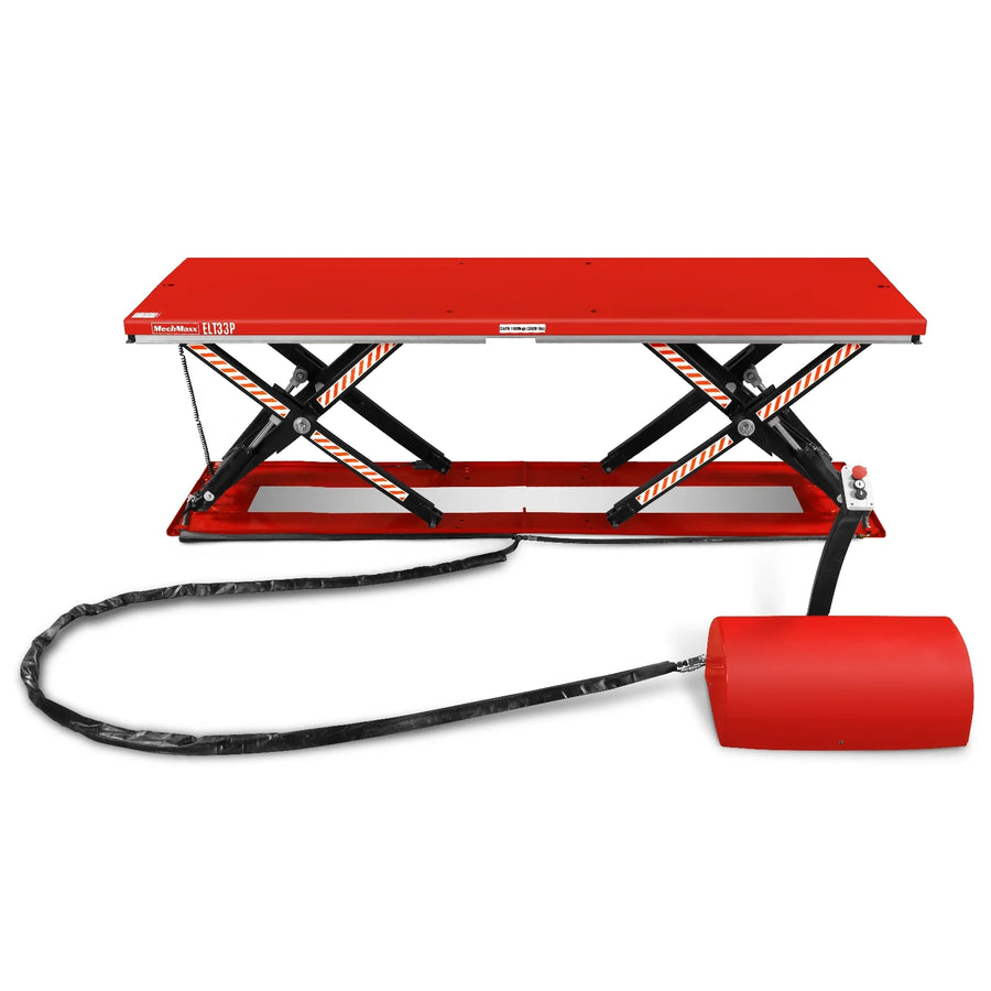 Stationary Electric Hydraulic Parallel Double Scissor Lift Table 3300lb Capacity,  108.3" x 31.5" Platform,  33.9" Lift Height,  UL Certified Motor,  ELT33P