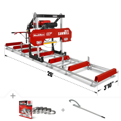 MechMaxx 36" MAX Portable Sawmill,  750cc 25HP ZONSEN V-Twin Engine,  36" Board Width,  20' Track Length,  ( 10 x Blades Included ) SM36MAX